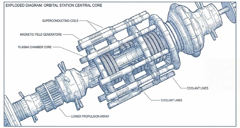 Exploded diagram of the settlement's central core