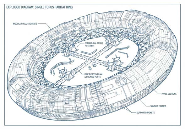 Exploded diagram of a single habitat ring